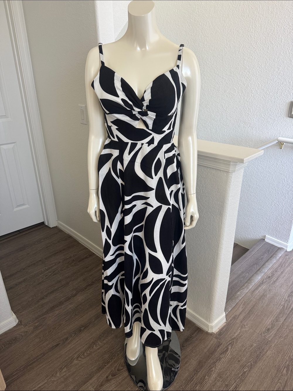 1. State Black and White Twist-Front Midi Dress
